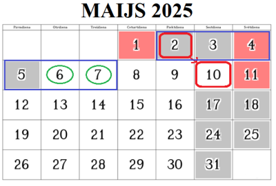 Maja kalendārs ar izmaiņām 2025 gadam