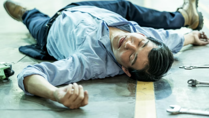 Mākslīgā intelekta veidots attēls, kur cilvēks ir cietis darba vietā