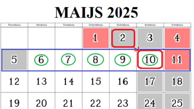 Maja kalendārs ar izmaiņām 2025 gadam
